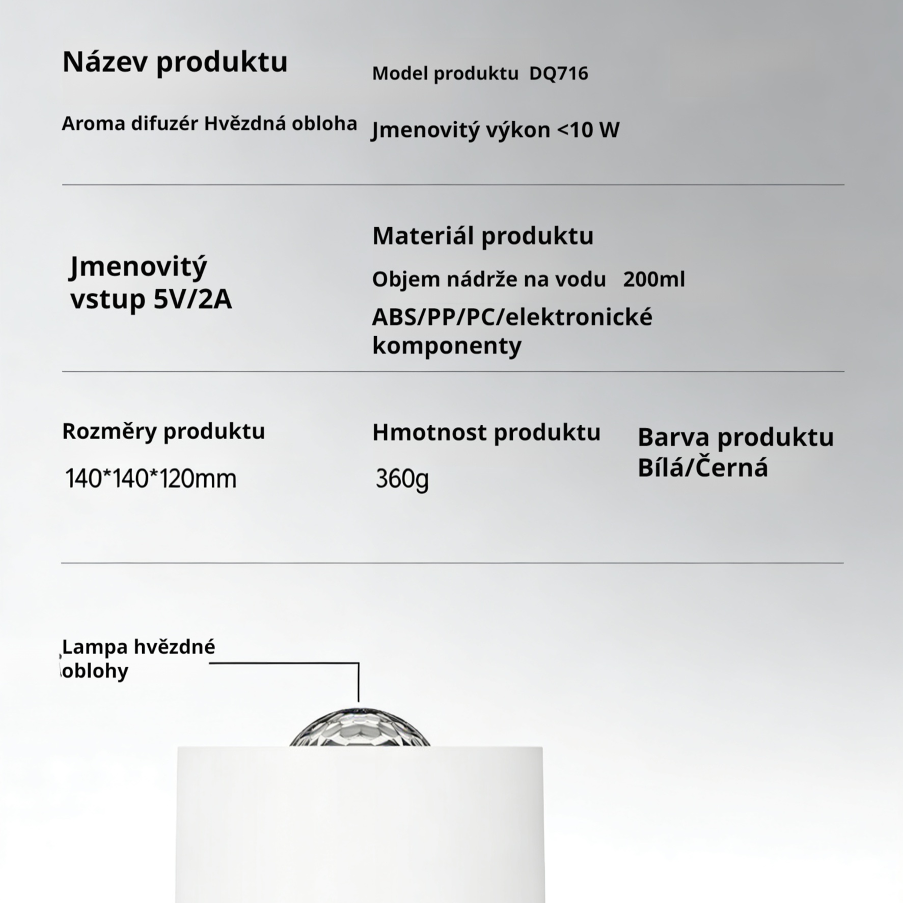 Hvězdný projektor a zvlhčovač vzduchu s duhovým plamenem