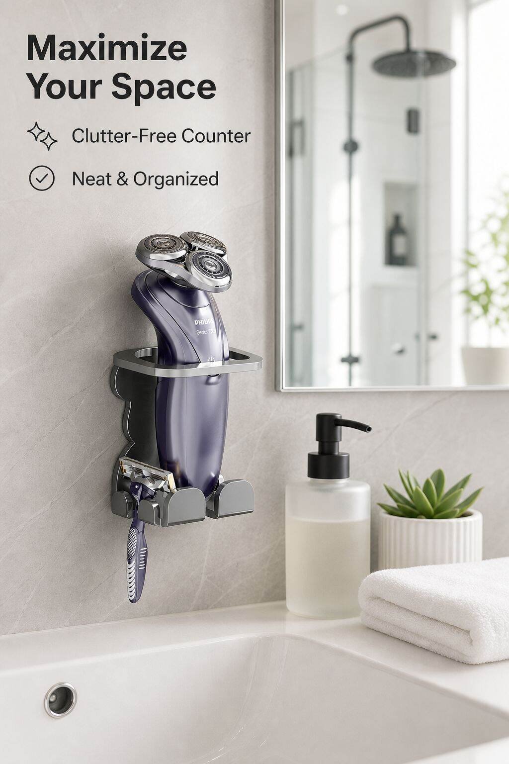 No-Drill Bathroom Razor Holder, Electric Shaver Storage Rack
