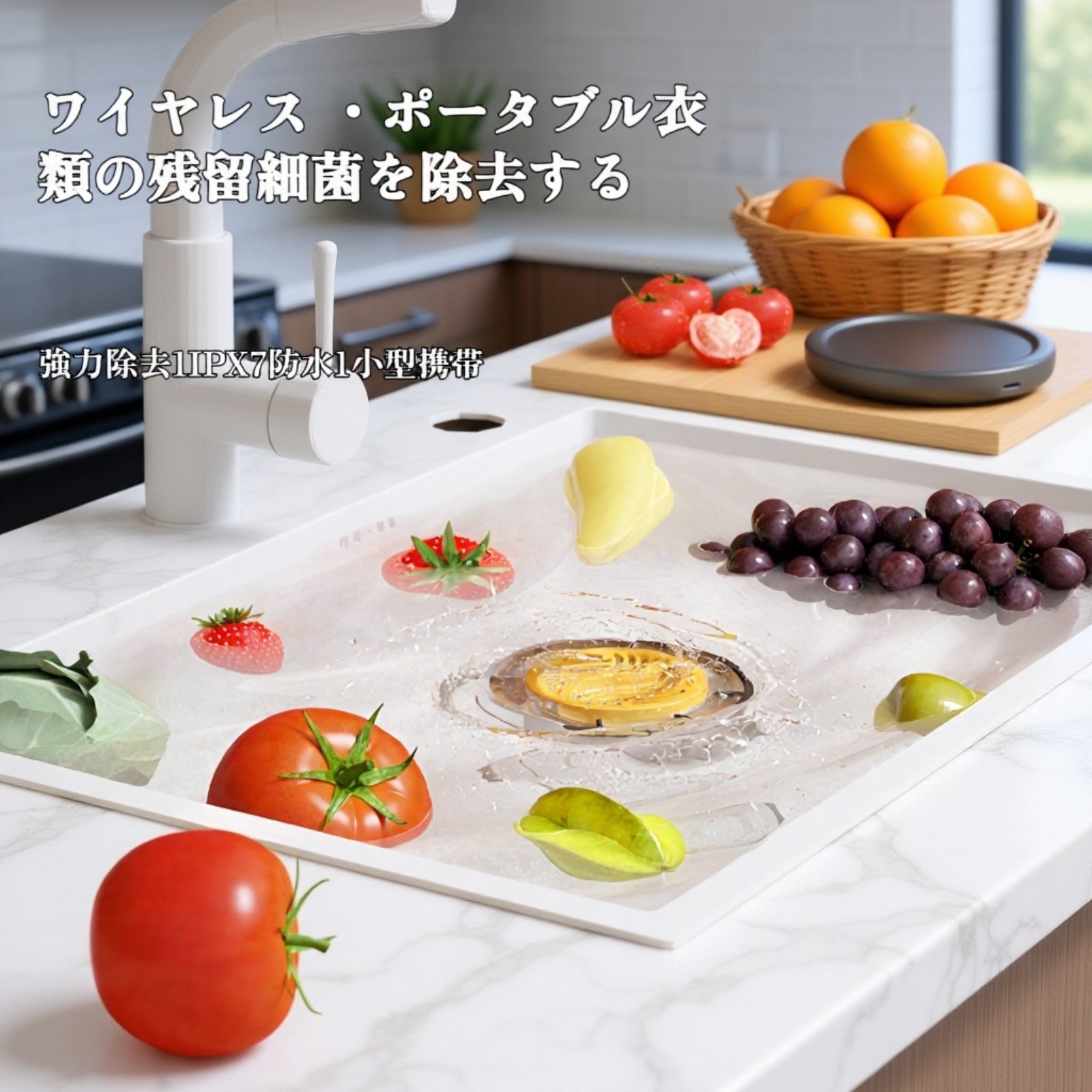 果物と野菜を洗浄するワイヤレス洗浄機