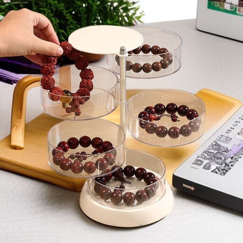 Wenwan 分類収納ボックス回転防塵ジュエリーボックス仏珠と菩提ブレスレットディスプレイボックス透明ジュエリーボックス