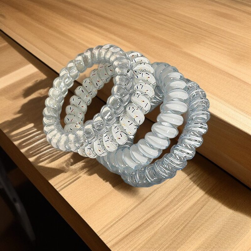 6條電話線髮圈磨砂無痕頭繩簡約皮筋