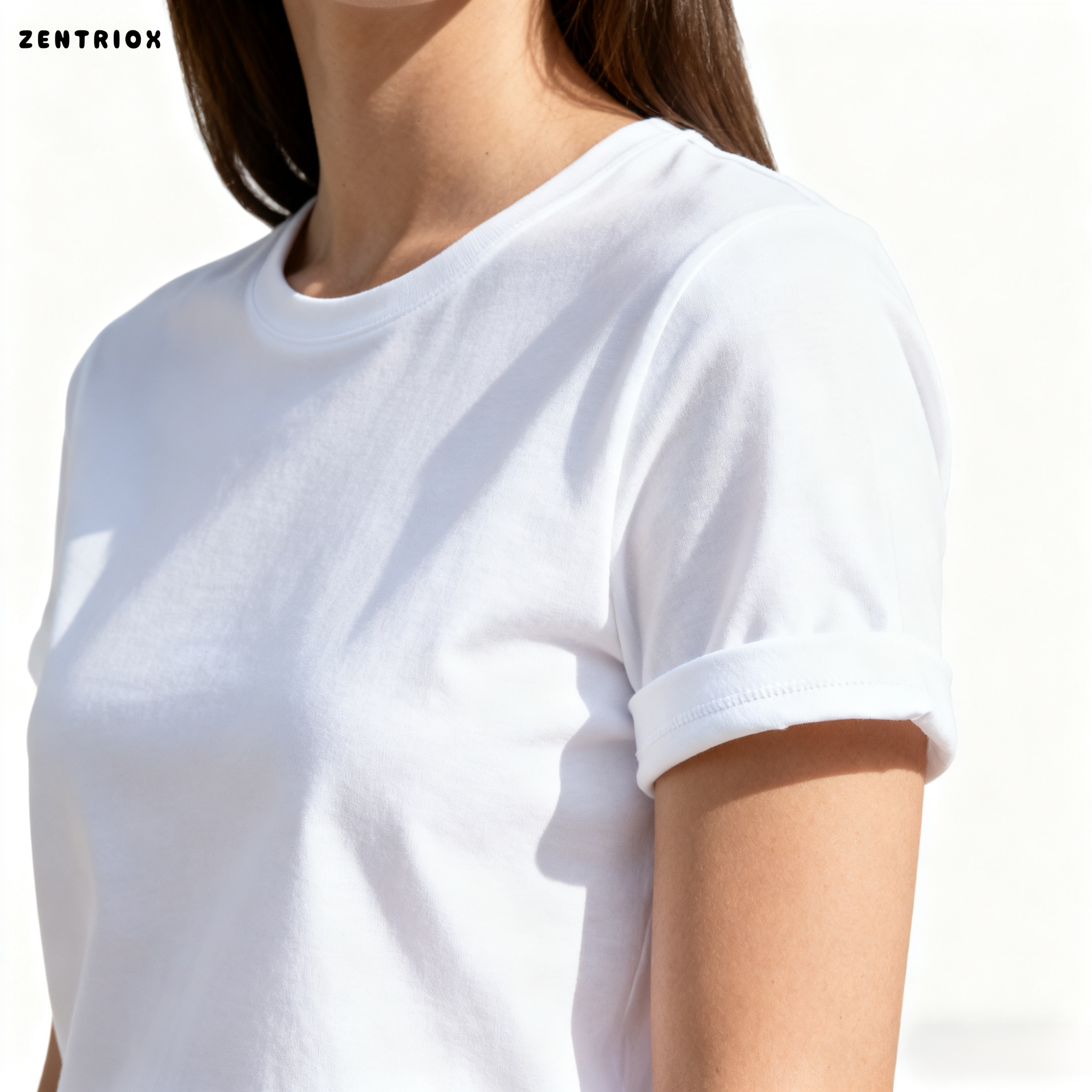 솔리드 컬러 심플 반팔 스트레이트 숄더 화이트 티셔츠