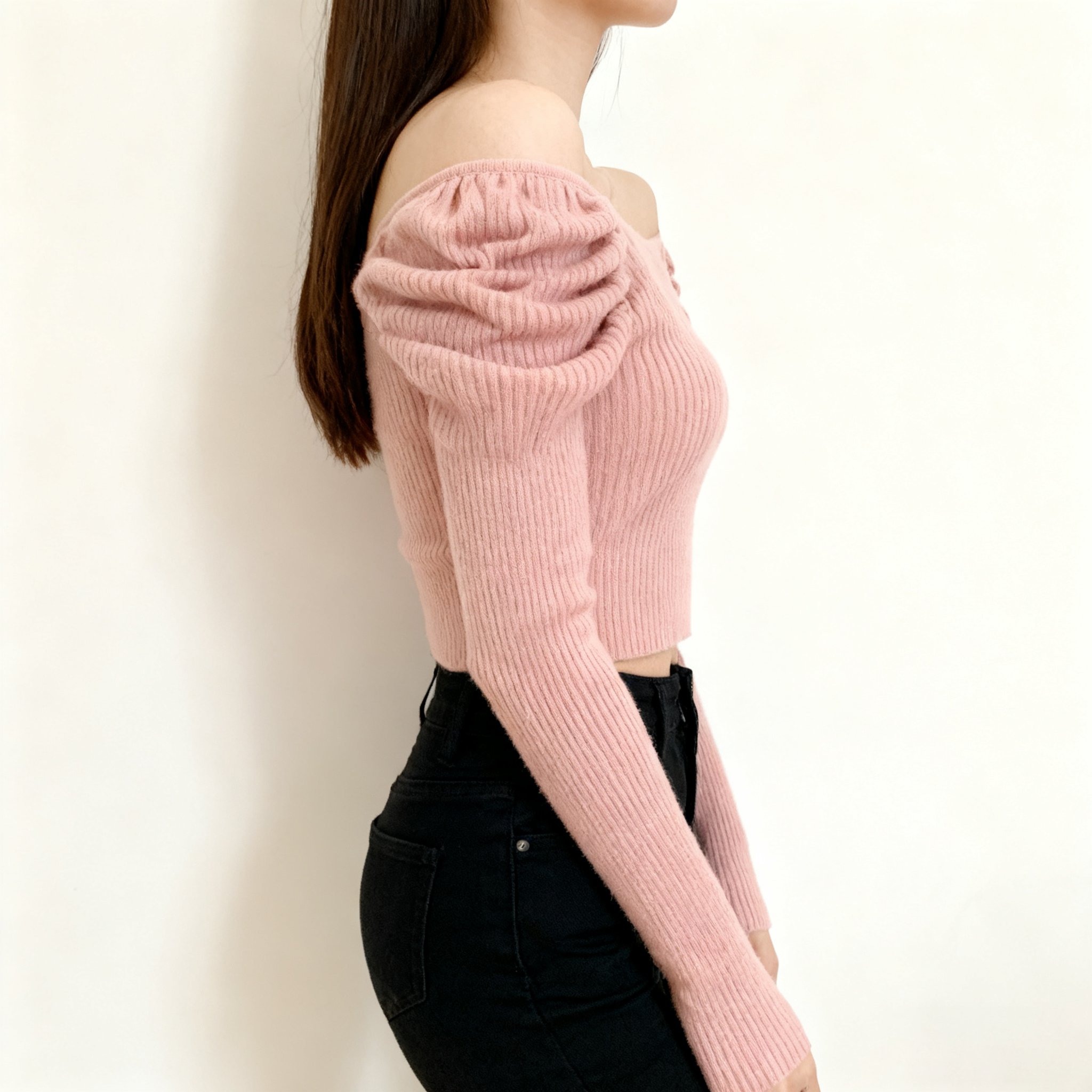 핑크 원숄더 니트 탑