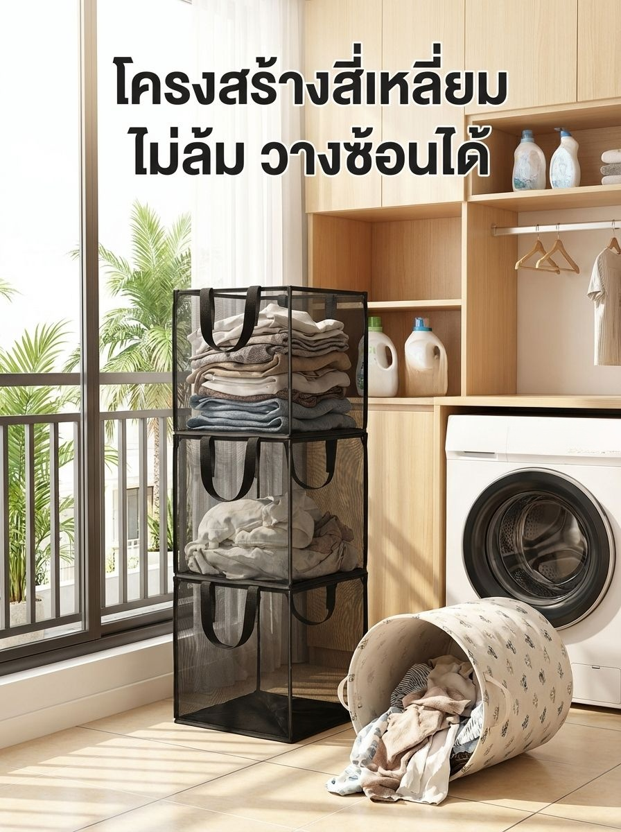ตะกร้าใส่ผ้าน้ำหนักเบา พกพาสะดวก