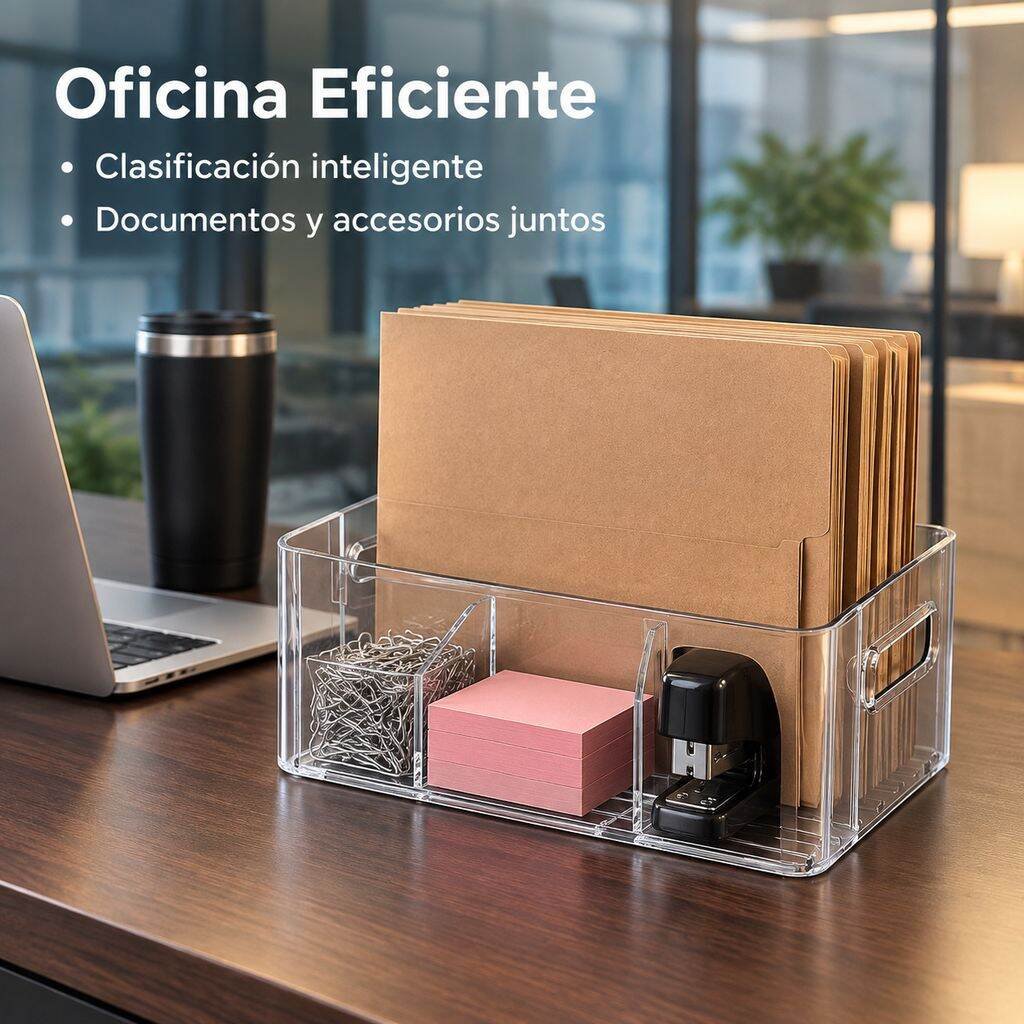Detalle de la caja organizadora acrílica mostrando su diseño minimalista y funcionalidad