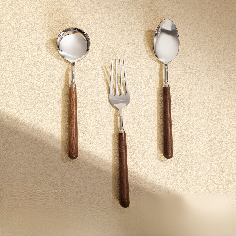Stainless steel walnut wood spoon
