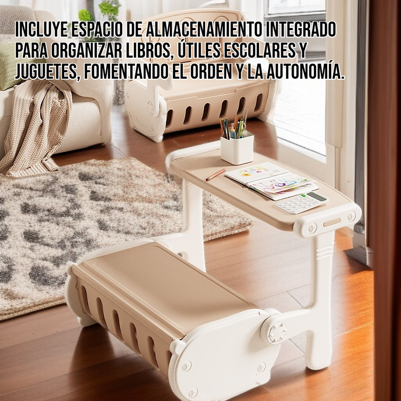 Conjunto de escritorio y silla plegable para niños en color azul