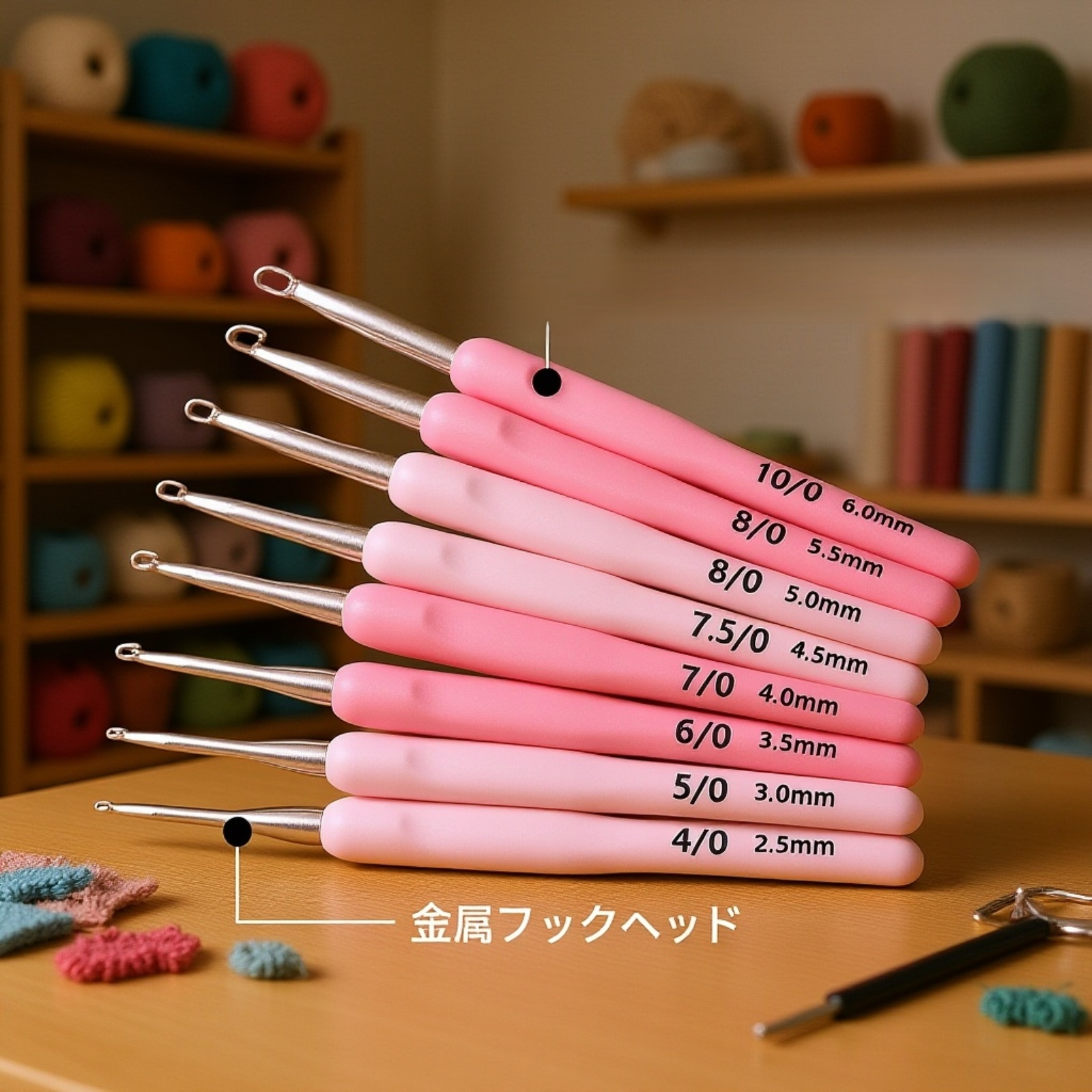 赤いソフトグリップ付きかぎ針セット