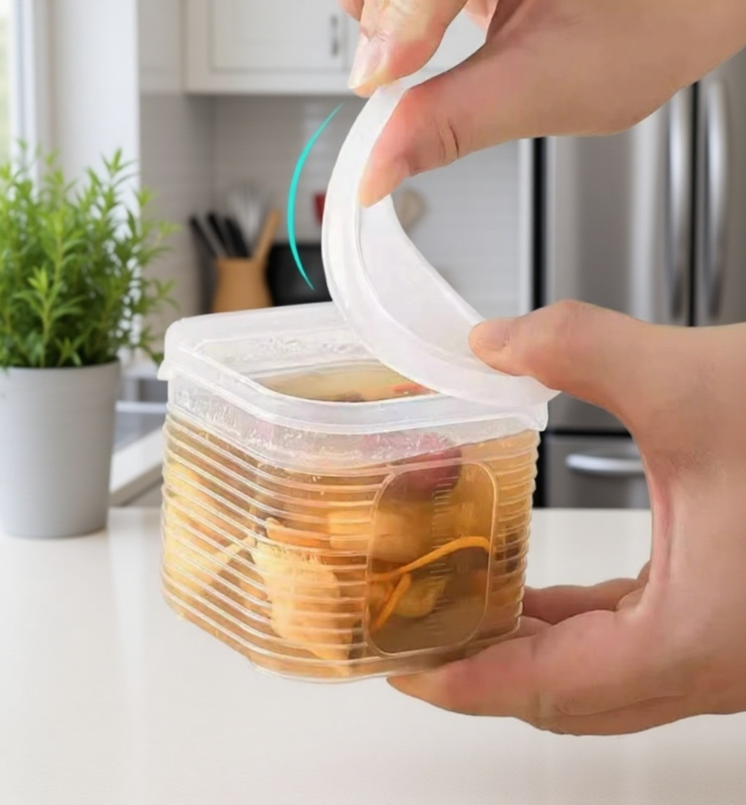 냉장고 내 식품 배식함 보관 모습