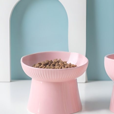 Schrägdesign-Keramiknapf für Haustiere, niedliche Einzel-Futterschale mit Nackenschutz