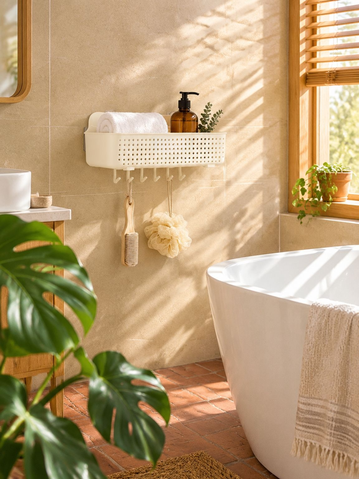 Diseño compacto y moderno del organizador de baño sin perforación