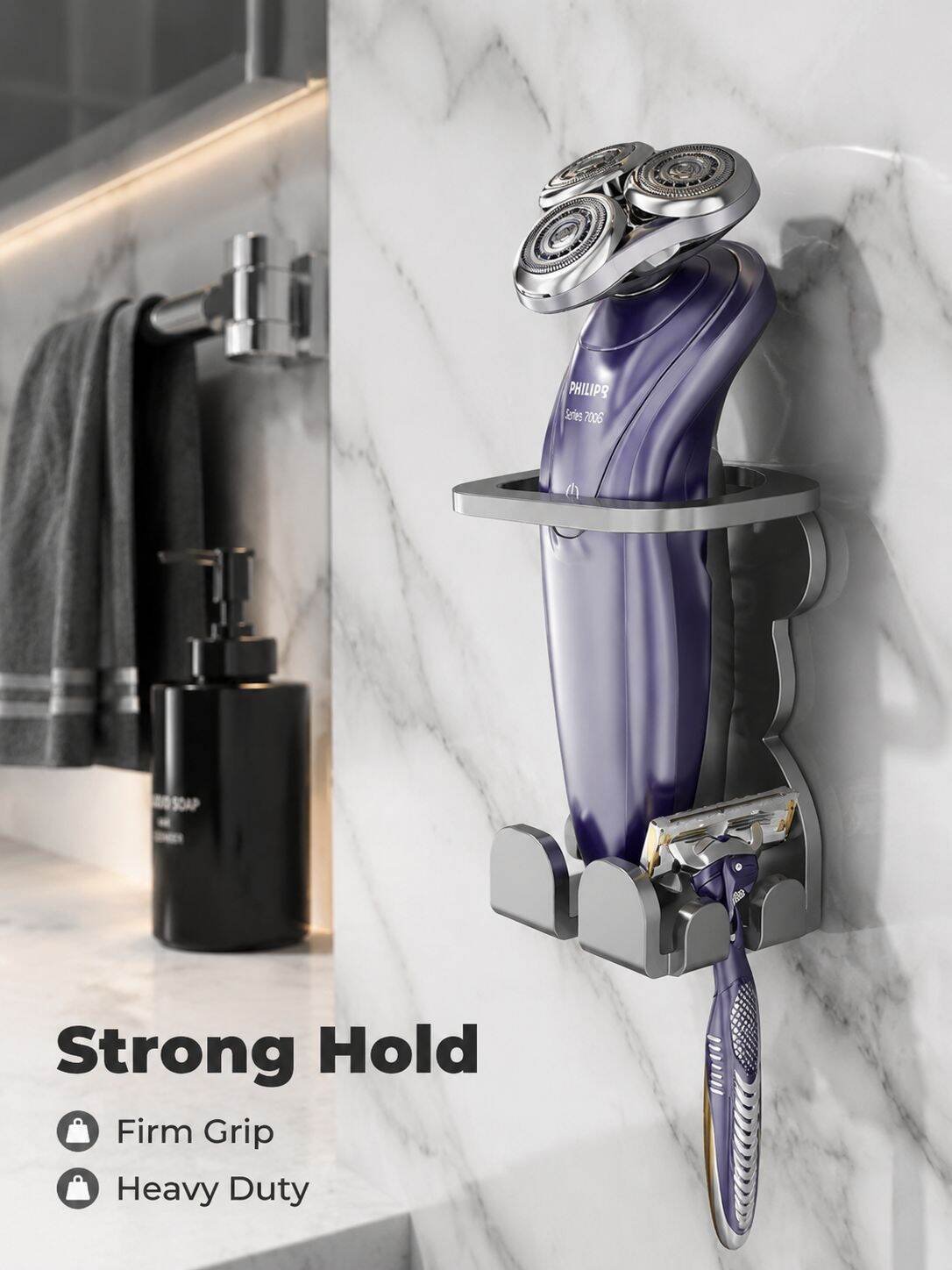 No-Drill Bathroom Razor Holder, Electric Shaver Storage Rack