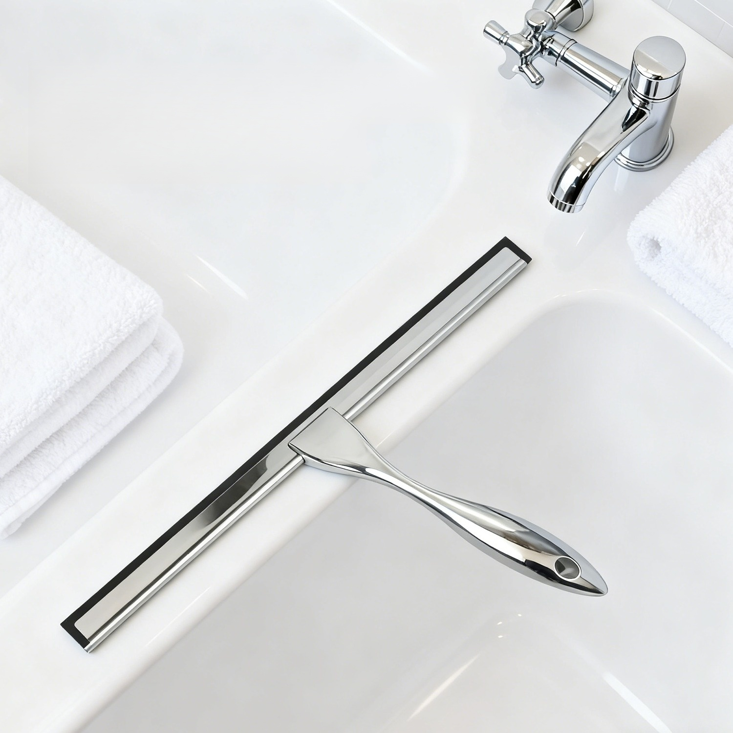 Shower squeegee cleaning glass surface