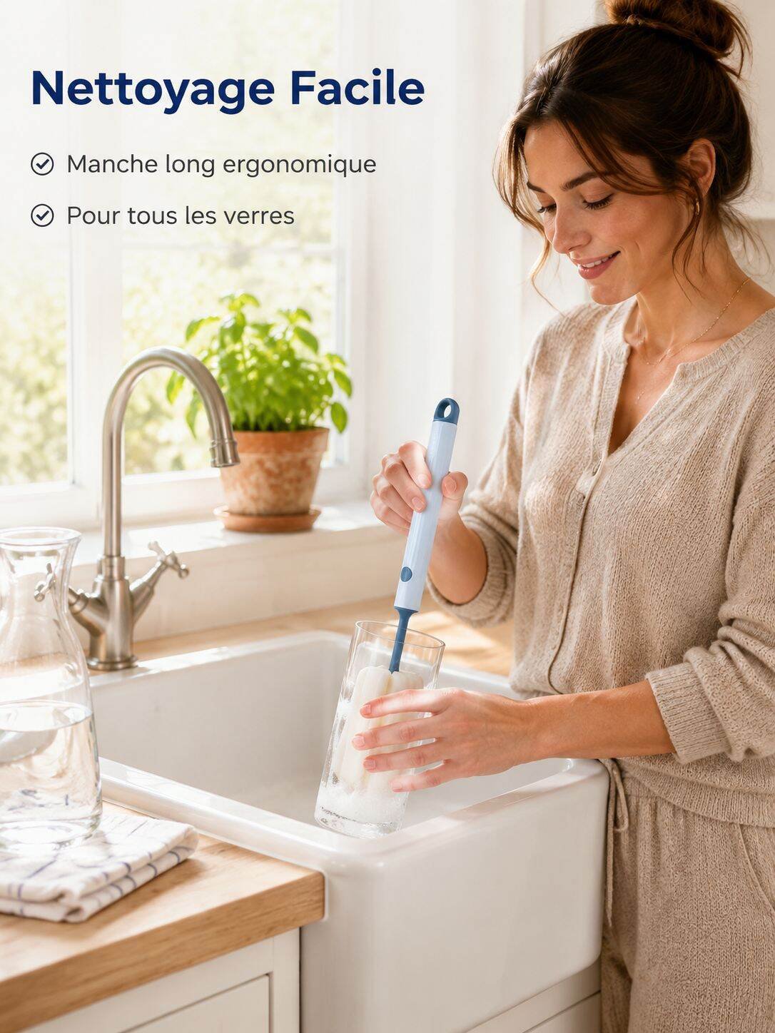 Brosse à tasse à long manche pour la maison, éponge multifonction avec tête remplaçable