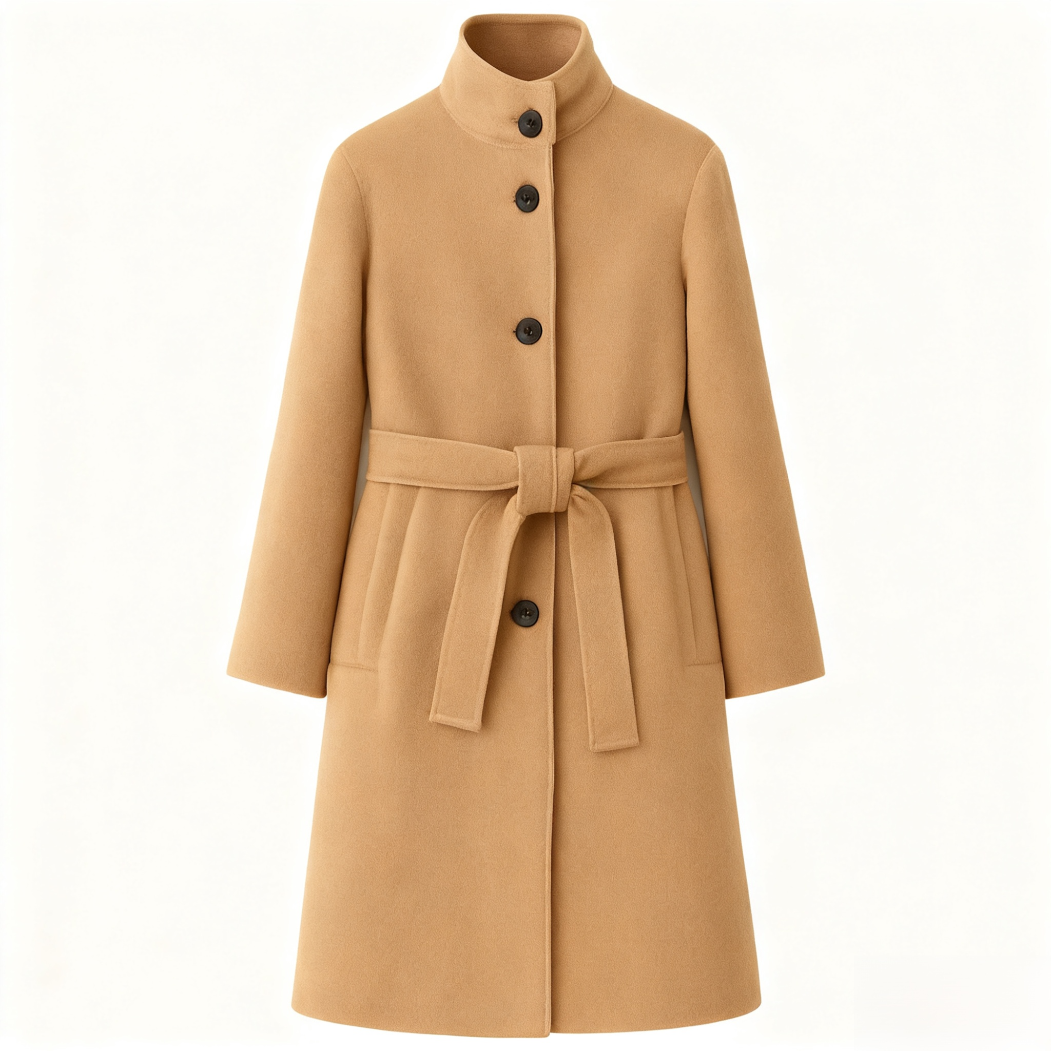 Beiger Wollmantel mit Stehkragen für Damen