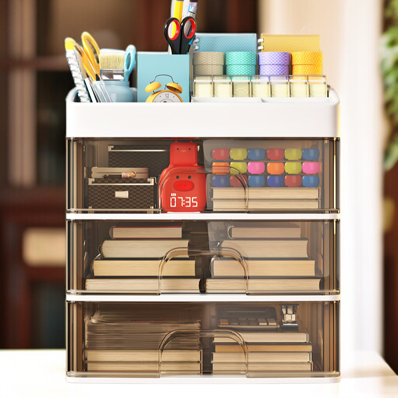 引き出し式デスクトップ収納ボックスオフィスデスクオーガナイザー文具化粧品収納ラック収納キャビネットボックス