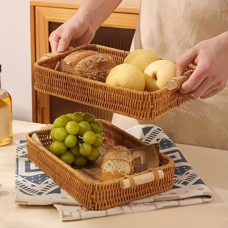 수공예 라탄 스타일 다용도 수납 바구니 트레이