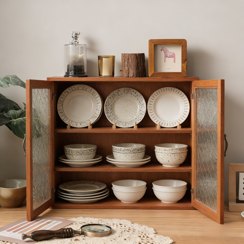 กล่องเก็บของชาไม้เนื้อแข็งกันฝุ่นสไตล์วินเทจ กล่องเก็บของอเนกประสงค์บนโต๊ะ