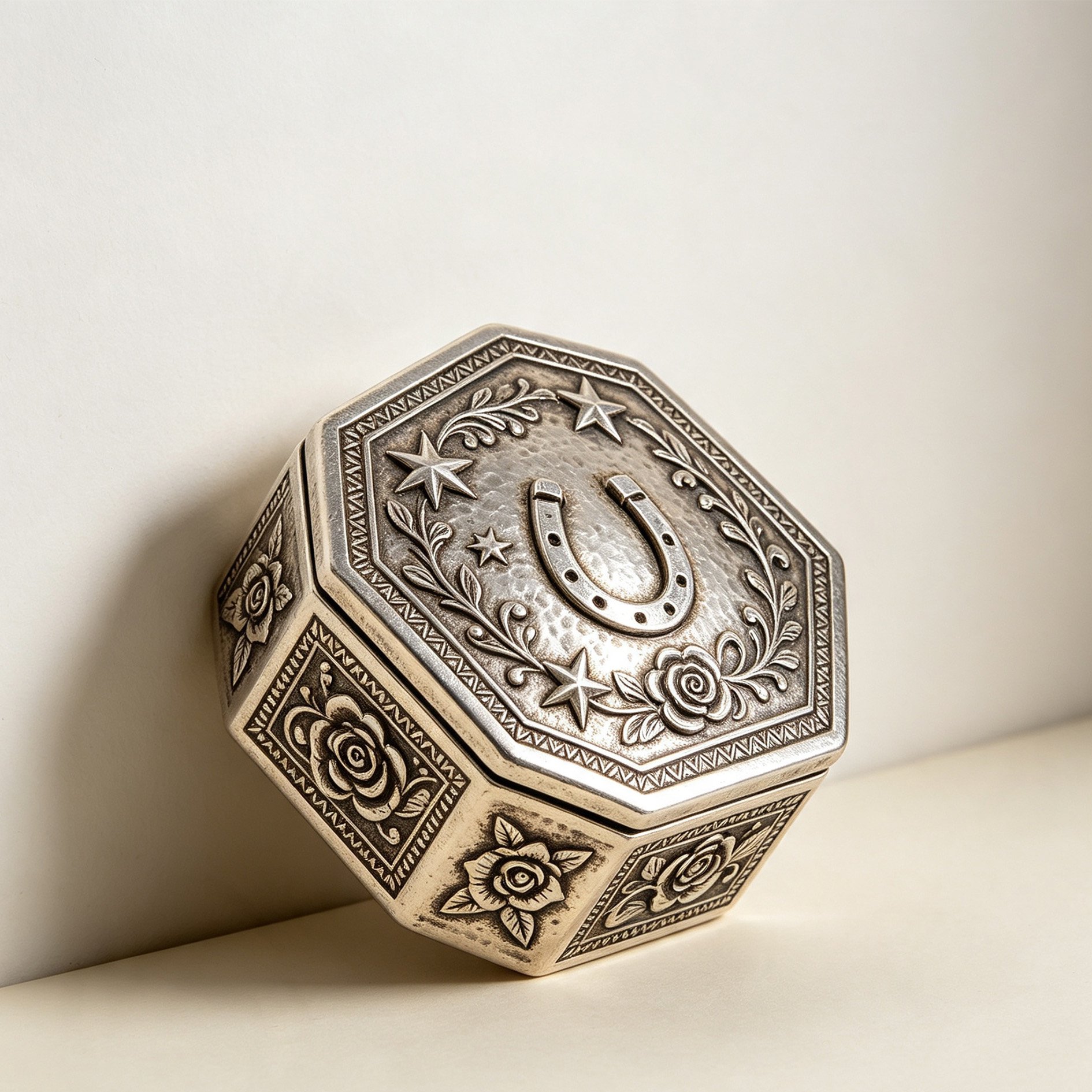 Elegant silver jewelry box with starry pattern