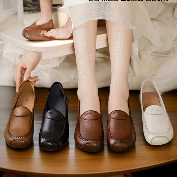 엄마 단화 컴포트 소프트 가죽 로퍼 소프트 가죽 여성 소 힘줄 소프트 슈즈 중년 엄마 로퍼