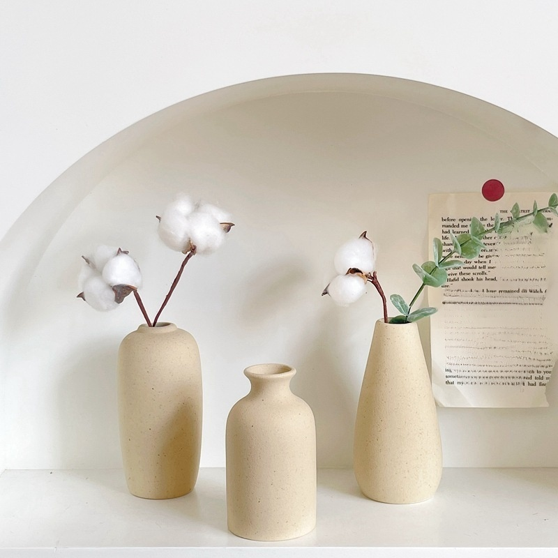 マット仕上げ純白セラミック花瓶 リビング用フラワーベース