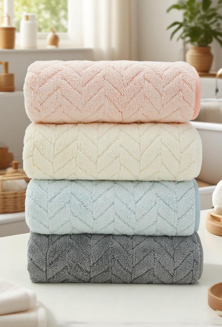 흡수력이 뛰어난 코랄 타월 물기 제거 장면