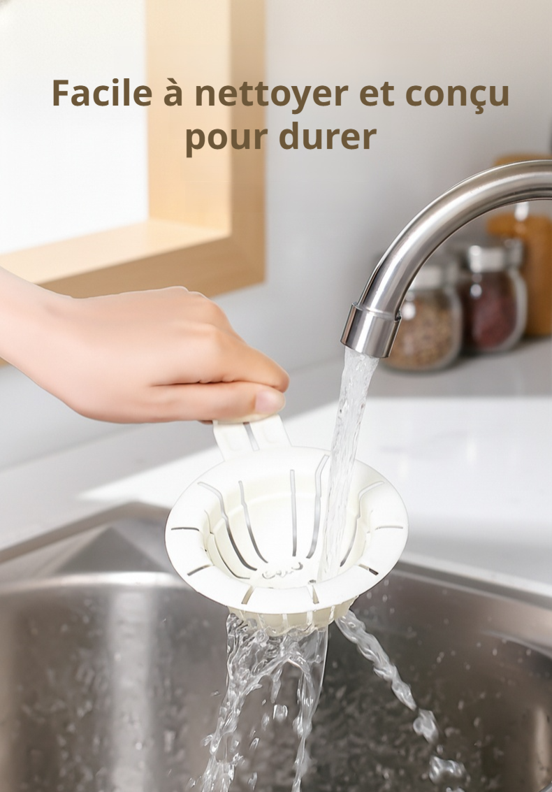 Filtre à déchets pour évier cuisine anti-bouchon