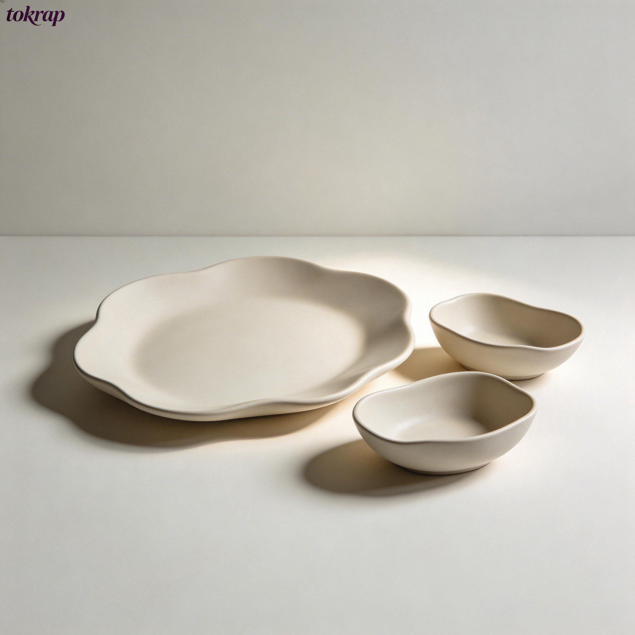 花びら縁の陶器製食器セット