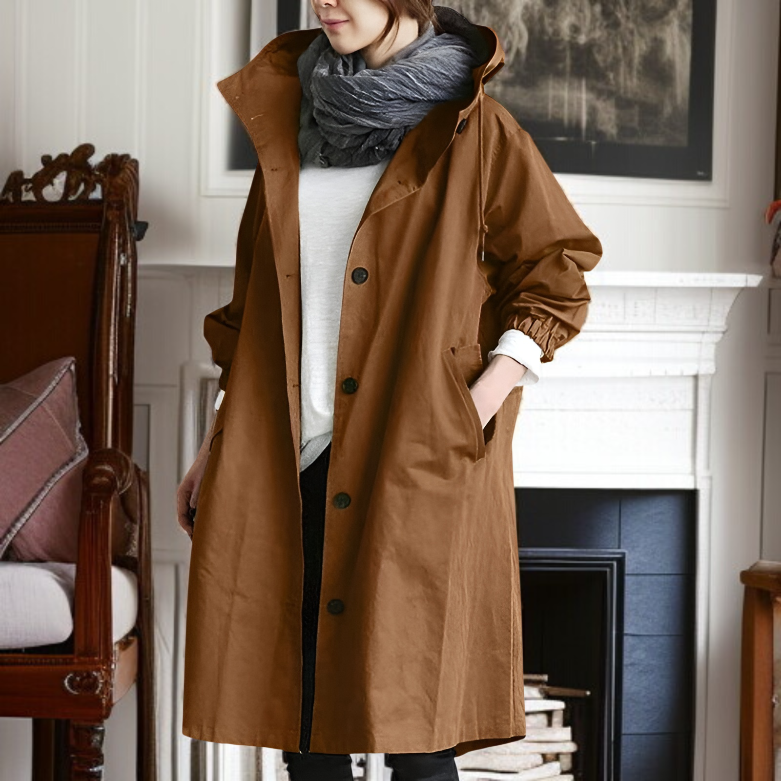 【Brelia-jp】2025年秋冬新作 おしゃれ カジュアル 長袖 ミドル丈 エレガント ゆったり ウエスト ボタンダウン トレンチコート レディース