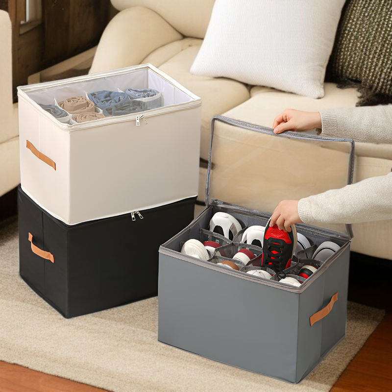 뚜껑 달린 비주얼 신발 케이스 다용도 체크 의류 수납 케이스 접이식 뚜껑 달린 비주얼 신발 케이스 신발 수납 케이스