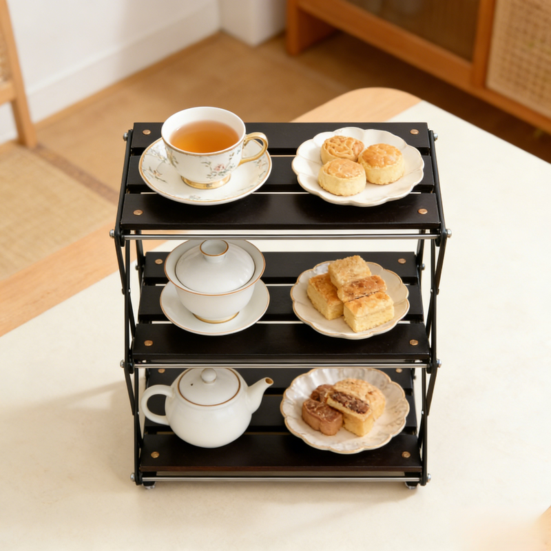 رف تخزين قهوة ثلاثي الطبقات قابل للطي للتخييم في الهواء الطلق