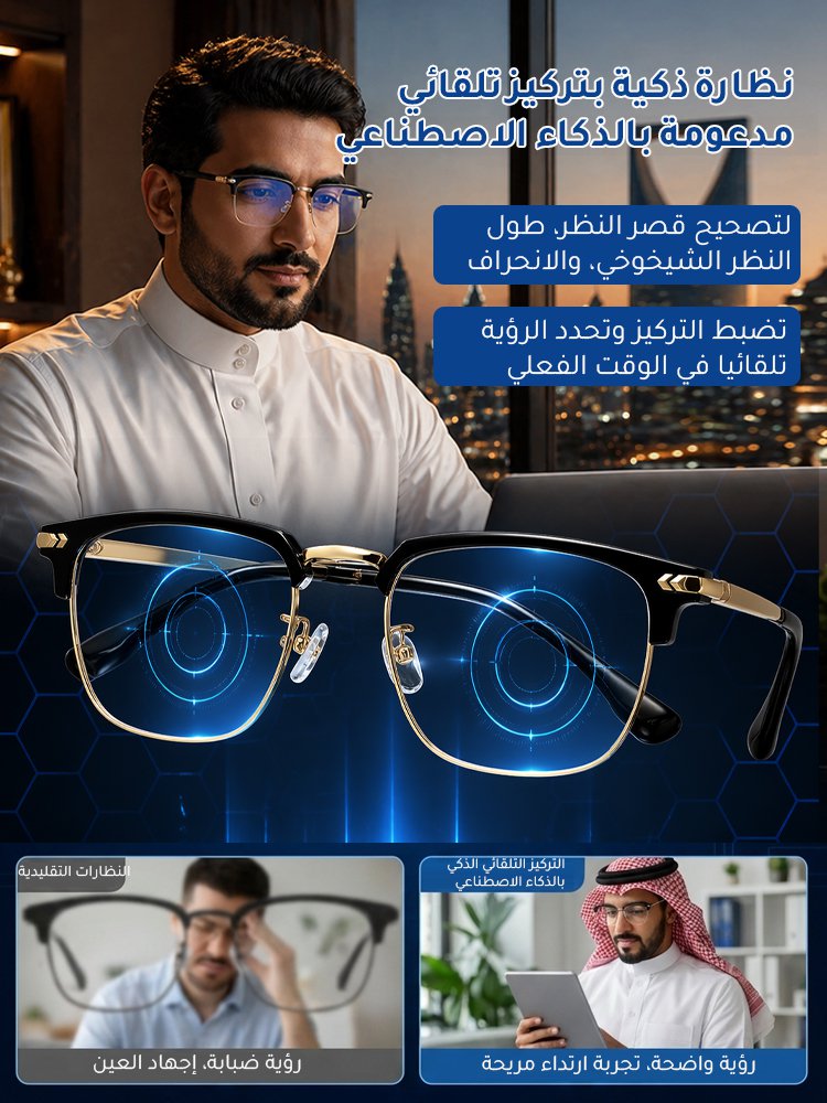 نظارة ذكية مضادة للضوء الأزرق بتركيز تلقائي مدعومة بالذكاء الاصطناعي