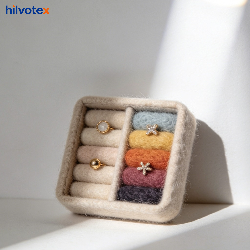 Soft wool felt material jewelry storage box