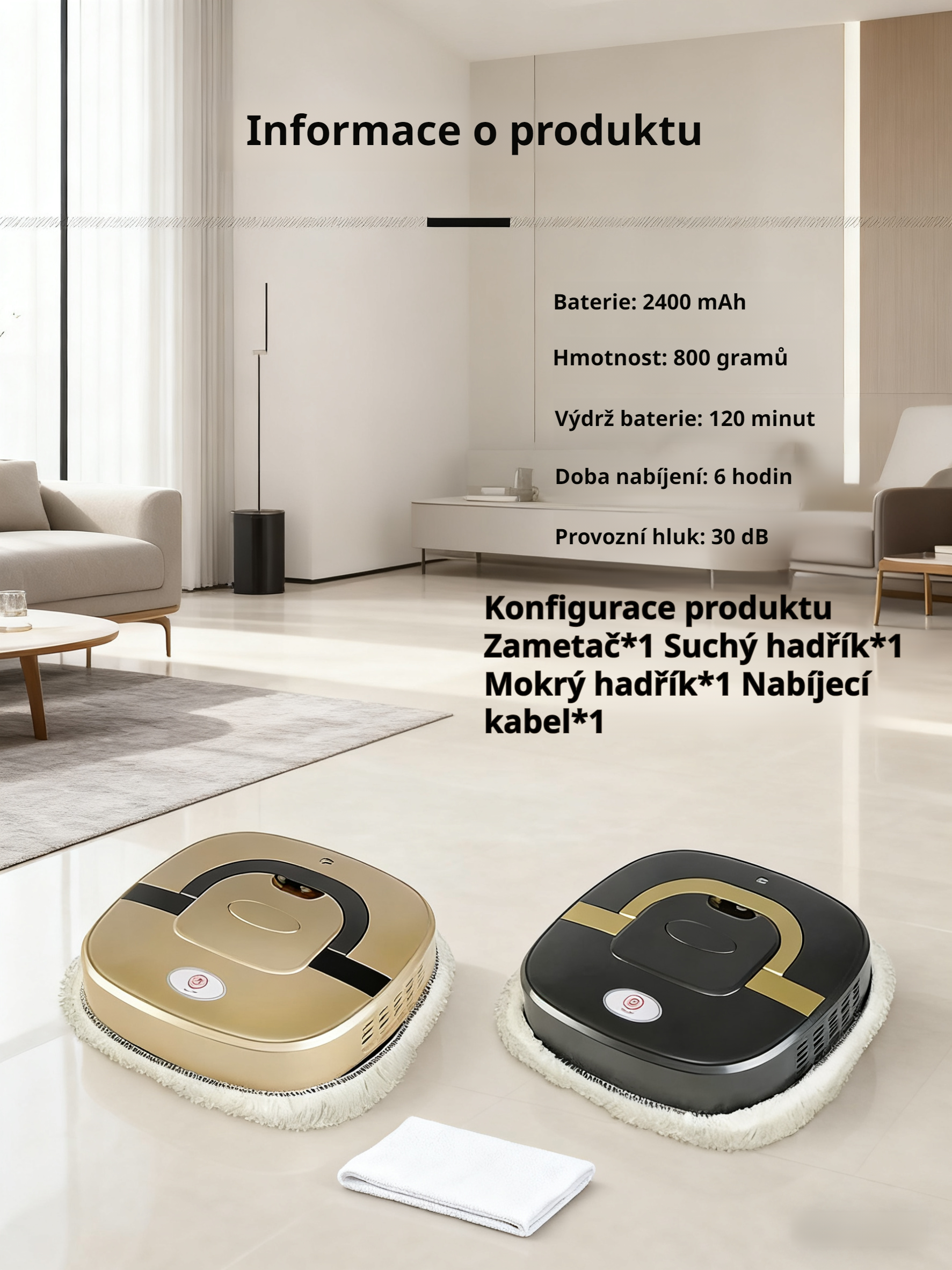 Chytrý zvlhčovač a robotický vysavač s mopem