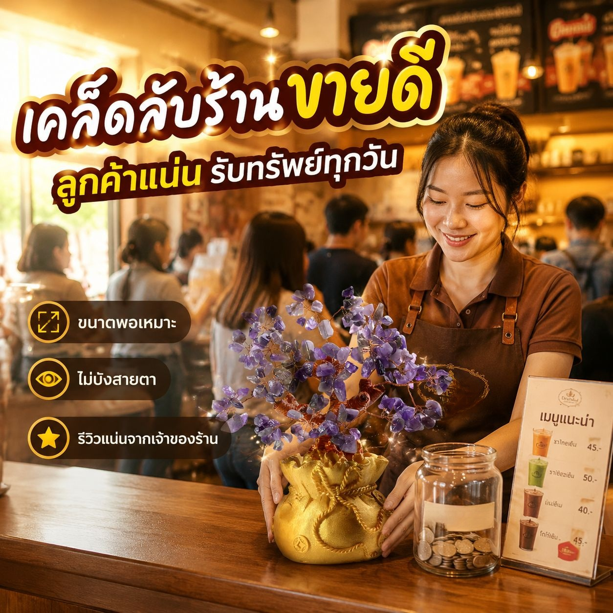 ต้นคริสตัลเหลืองพร้อมถุงเงิน ต้นเงินตกแต่งบ้าน เสริมทรัพย์สินโชคลาภ