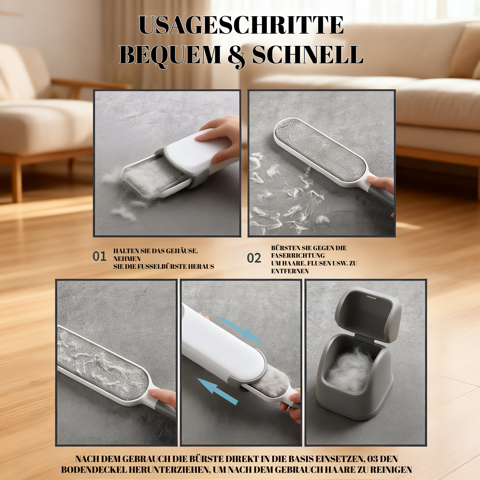 Tierhaar-Entfernungsbürste mit Aufbewahrungsbox, Fusselentferner für Kleidung