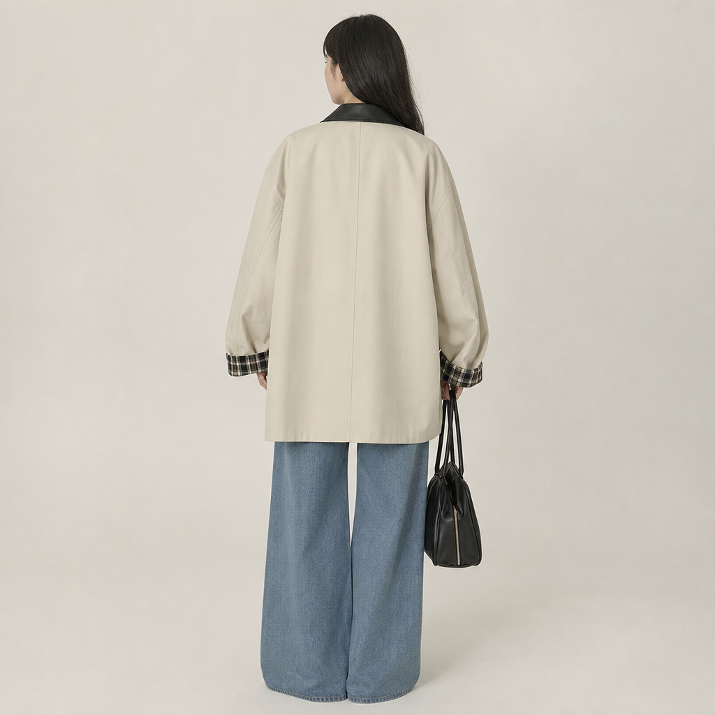 신상 레트로 배색 미니 여성 트렌치코트