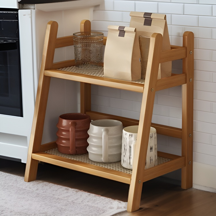 Multifunctional rattan storage rack for kitchen