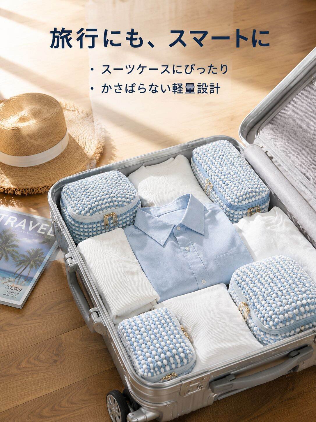 コーデュロイ化粧ポーチ 旅行用携帯収納4点セット