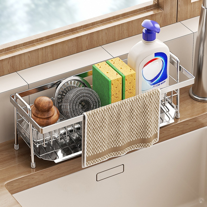 Multifunktionales Küchenregal aus SUS304 Edelstahl mit automatischem Wasserablauf