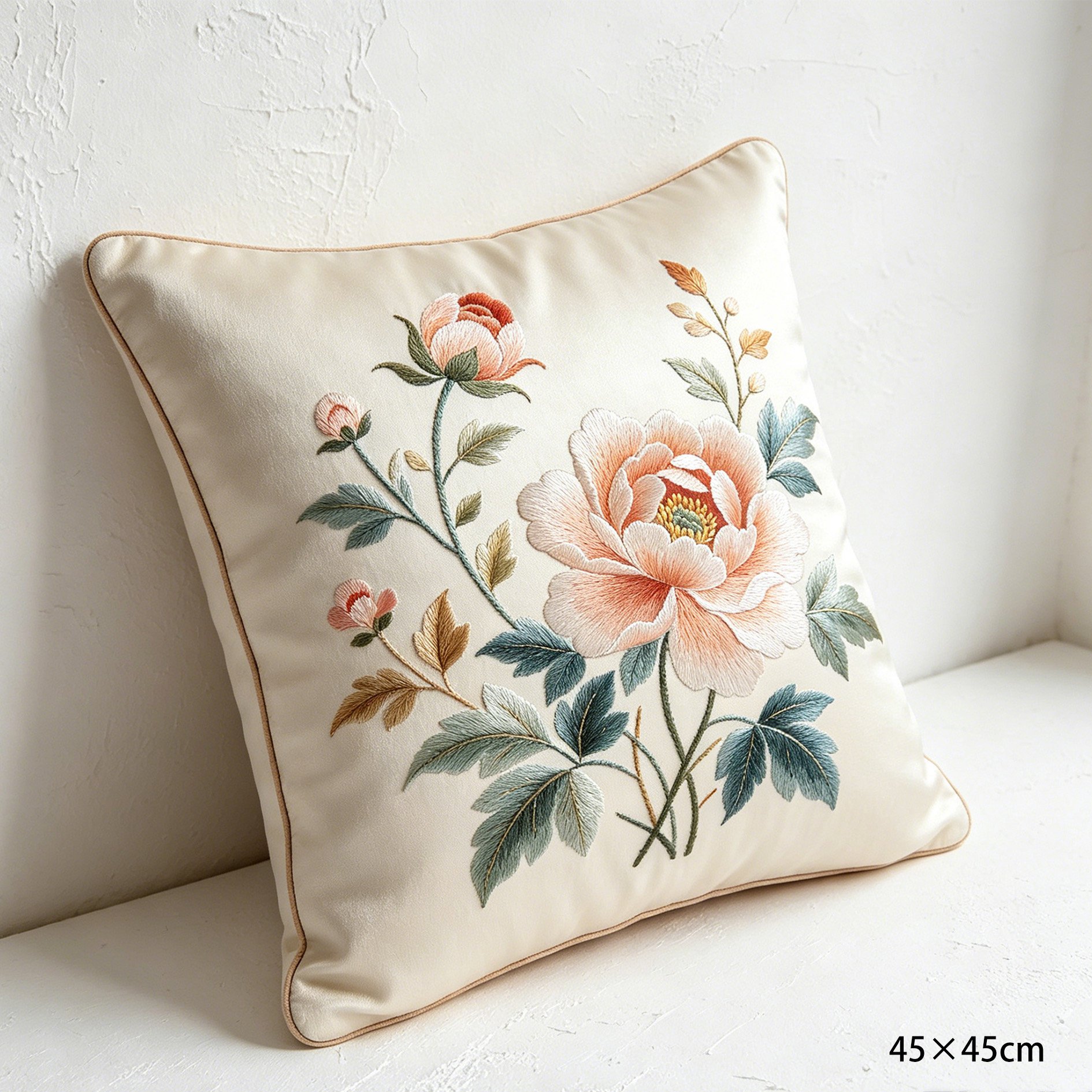 Elegantes Wohnzimmer mit Shu-Stickerei Kissen