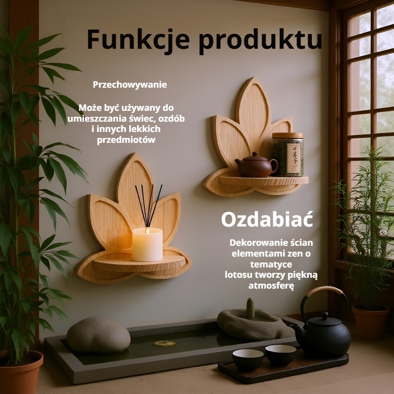 Ścienna półka dekoracyjna z litego drewna w kształcie kwiatu lotosu