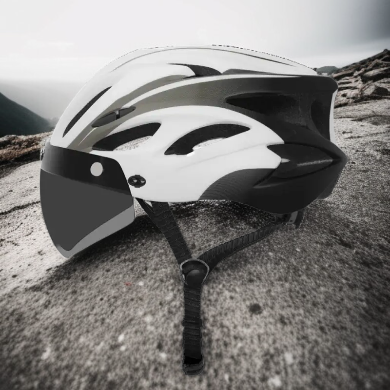 Leichter In-Mold Fahrradhelm mit integrierter Schutzbrille und Rücklicht für Damen und Herren