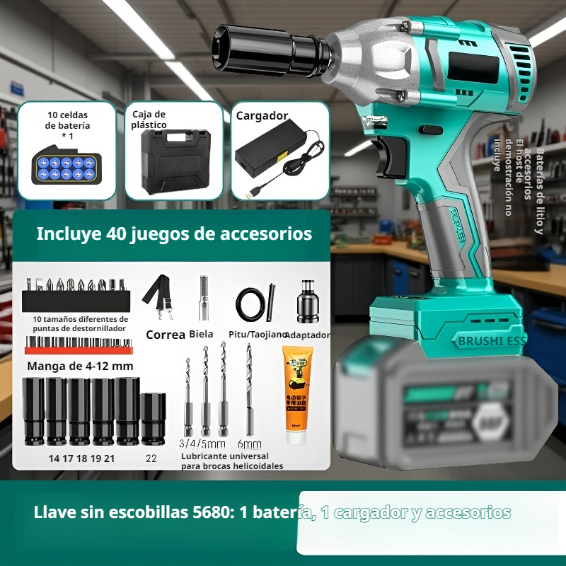 Llave de impacto eléctrica sin escobillas de alto par con batería de litio recargable