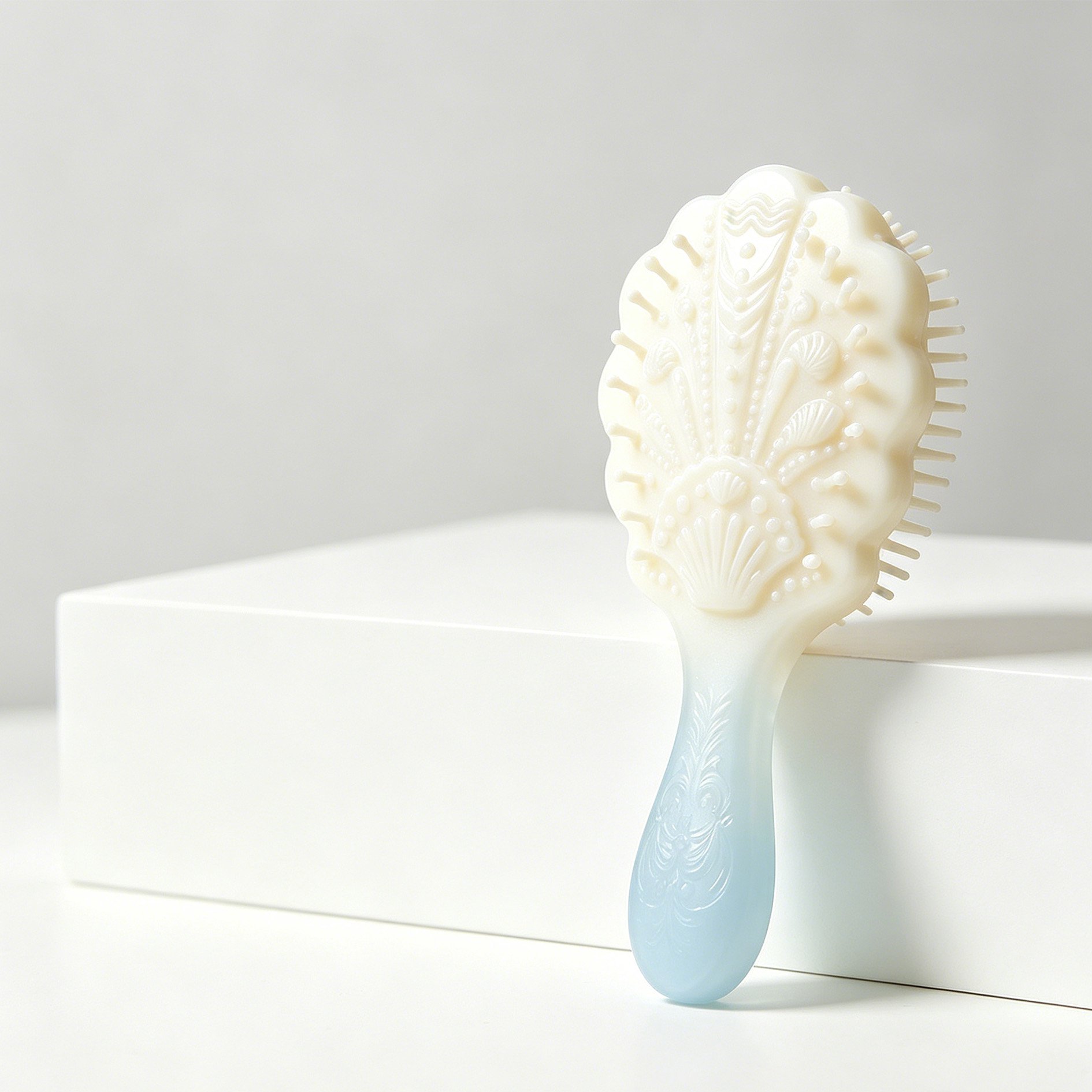 Peigne à cheveux droit orné de coquillages vue de face