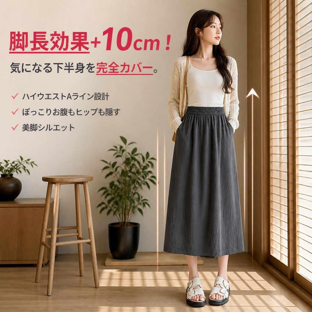 夏用レディースハイウエストワイドカジュアルパンツ
