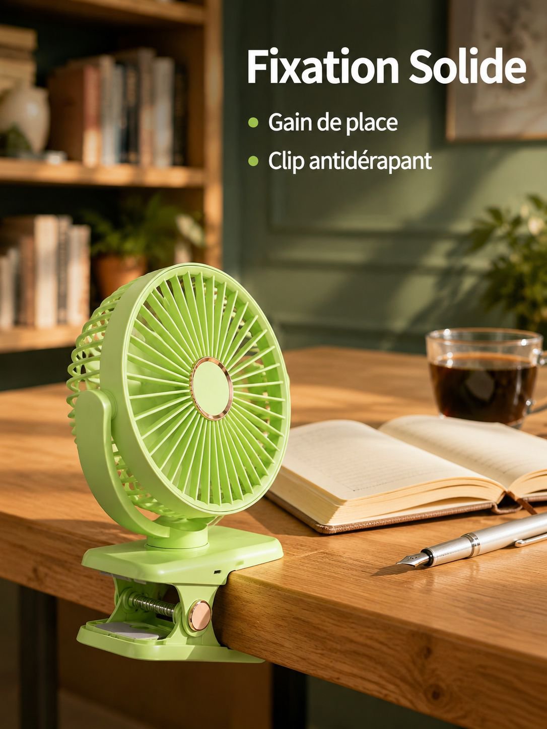 Ventilateur de bureau à pince, oscillant automatique