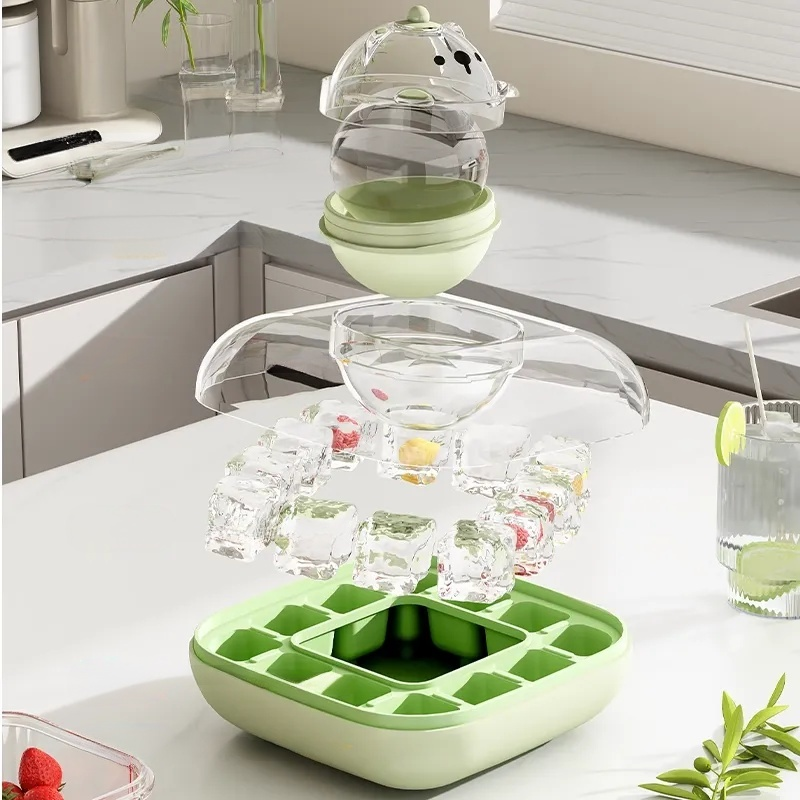 귀여운 곰돌이 아이스 몰드 소프트 바닥 2 in 1 주방 도구