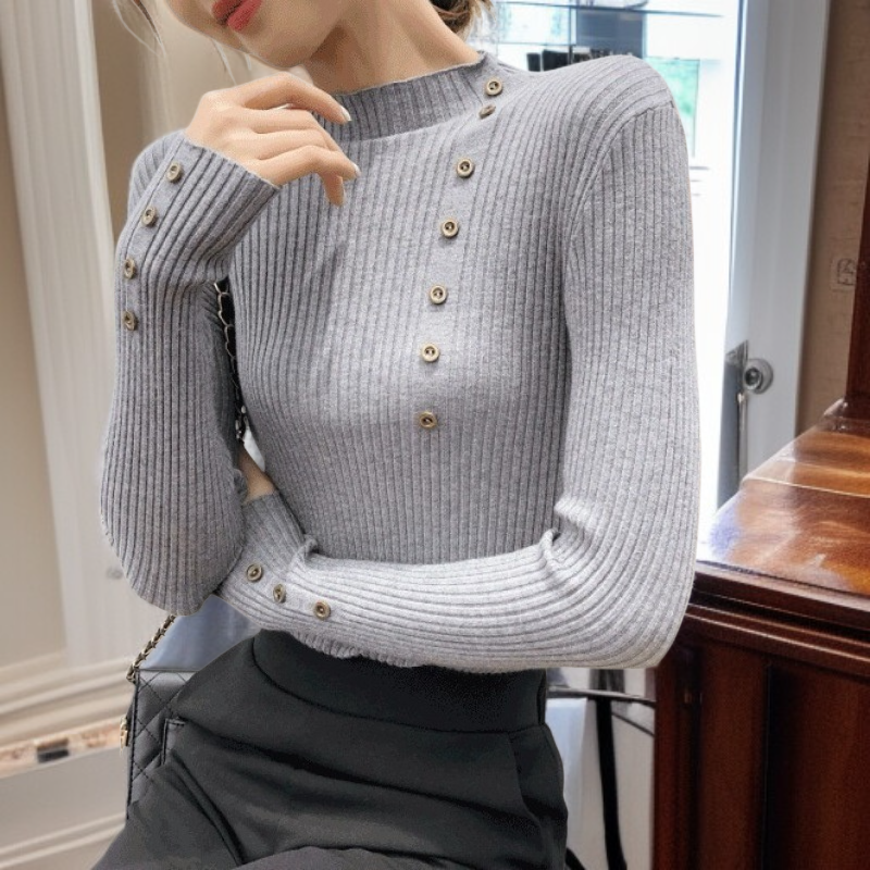 버튼다운 터틀넥 스웨터