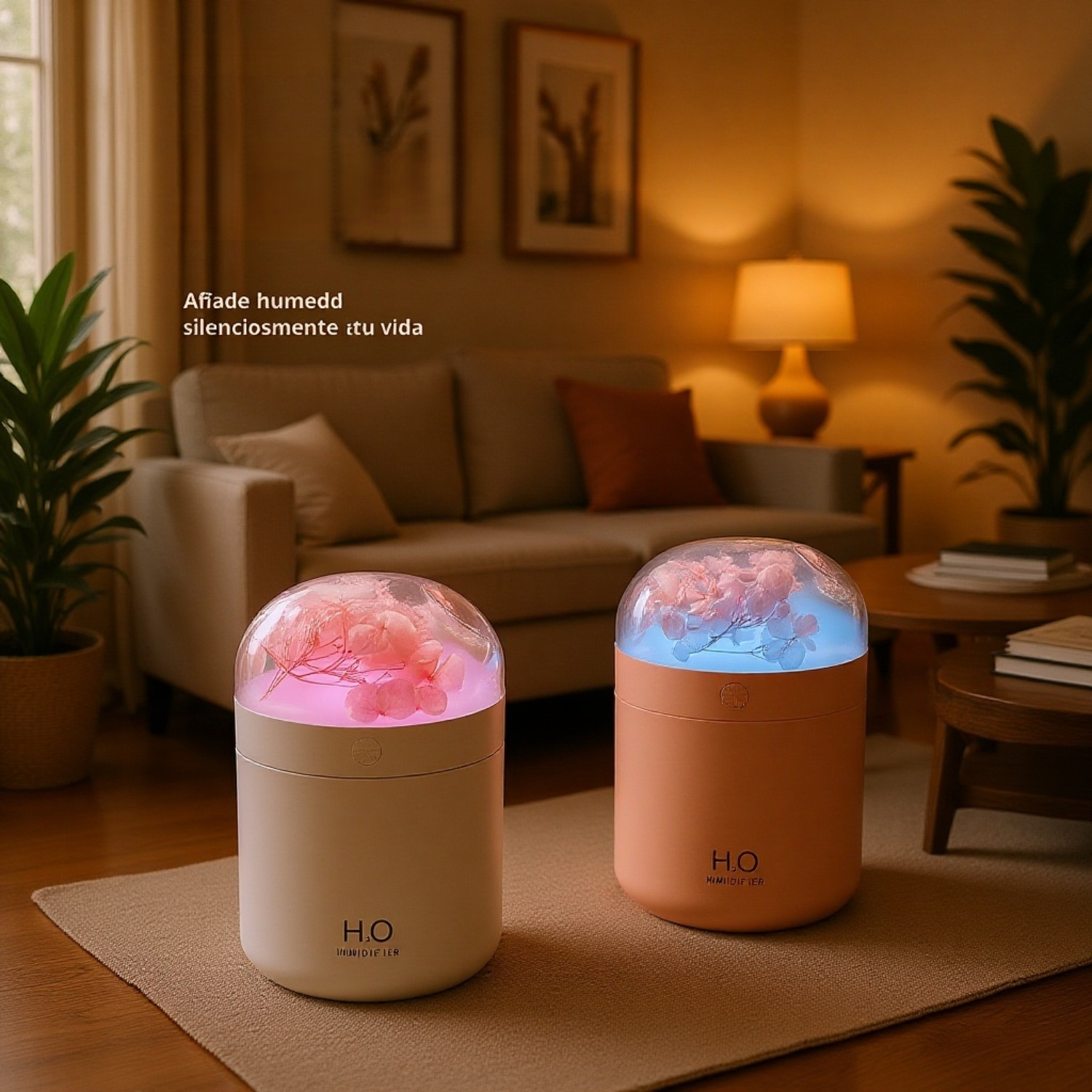 Mini humidificador para oficina y hogar con flor eterna y luz ambiental de siete colores